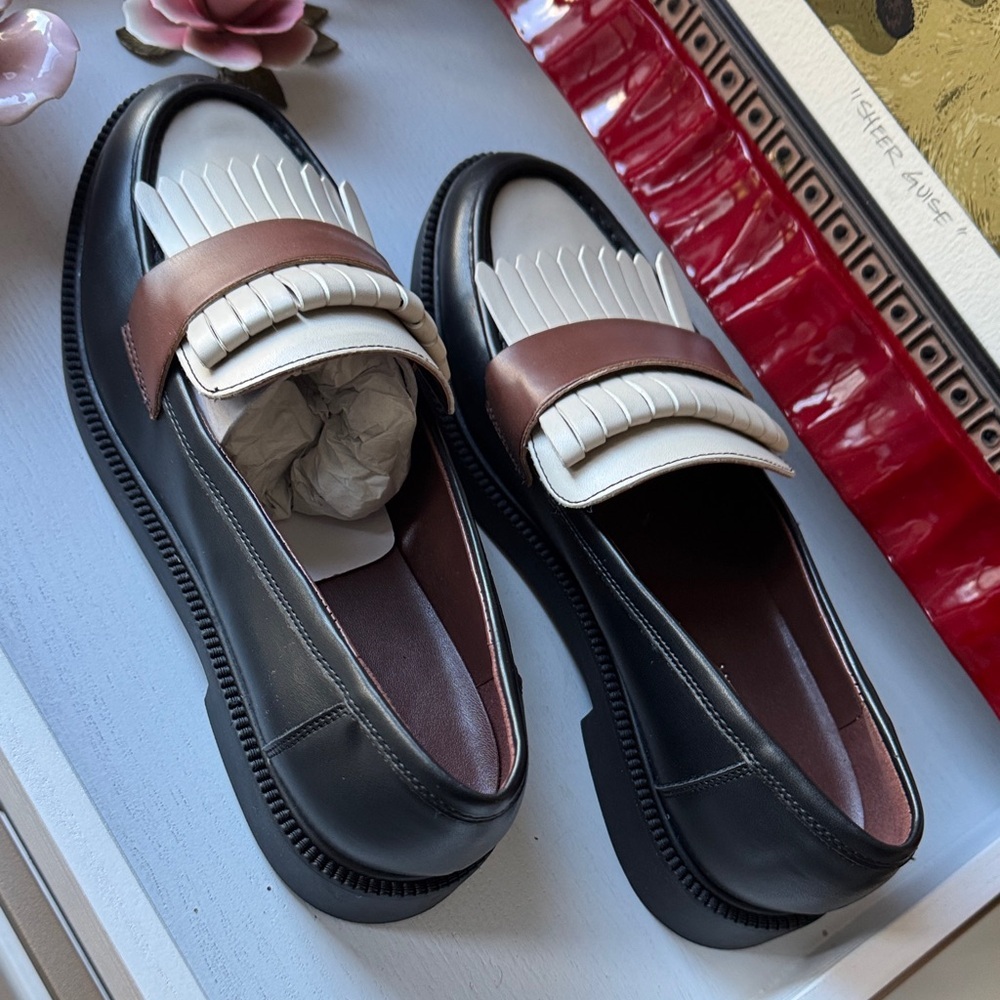Marc Fisher Black and Cream Loafers with Brown Accent - Picture 6 of 6